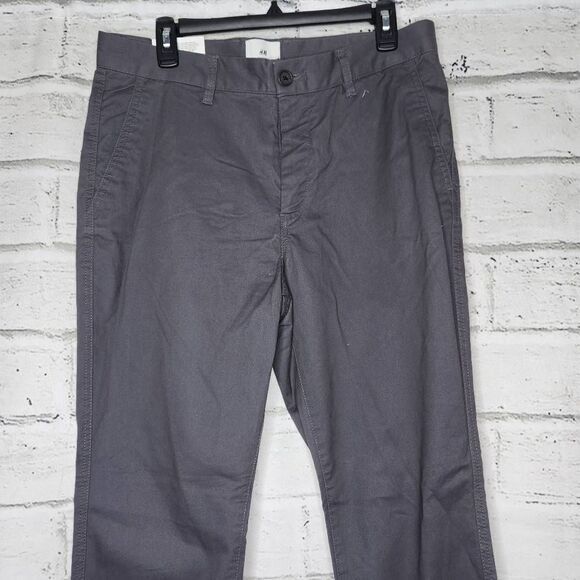 H&M Mid-Rise Straight-Leg Solid Skinny Fit Stretch Trouser Pants Gray Size 31 NW - Picture 2 of 12